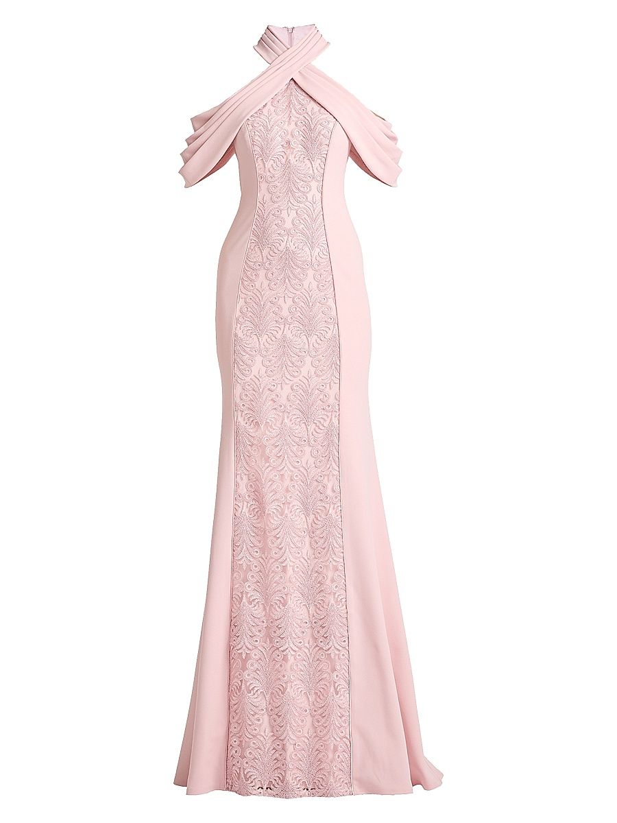 Women's Cold-Shoulder Corded Lace Gown - Rose Quartz - Size 16