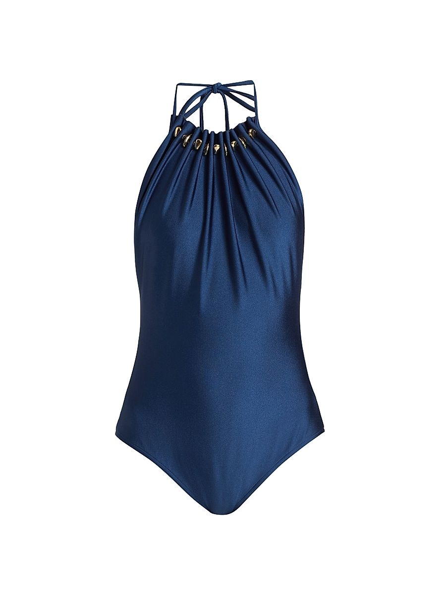 Women's Aster Gathered Bead One-Piece Swimsuit - Dark Cobalt - Size 8
