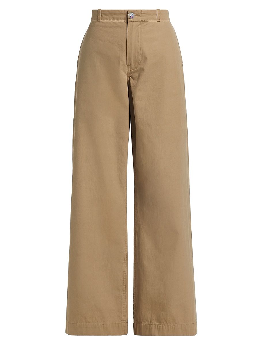 Women's Silvano Cotton Mid-Rise Wide Leg Pants - Khaki - Size 34