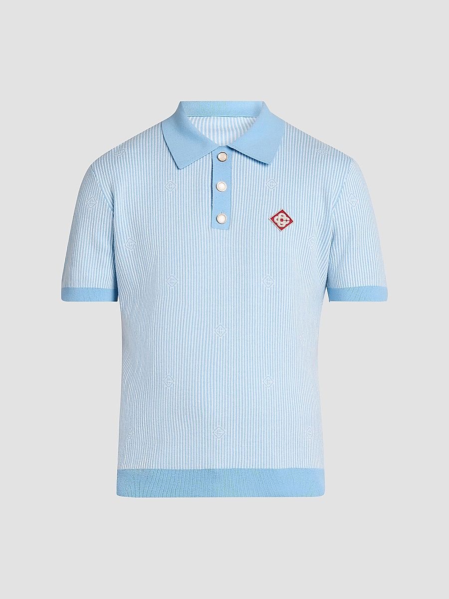 Men's Pinstripe Cotton Polo Shirt - Light Blue - Size XXL