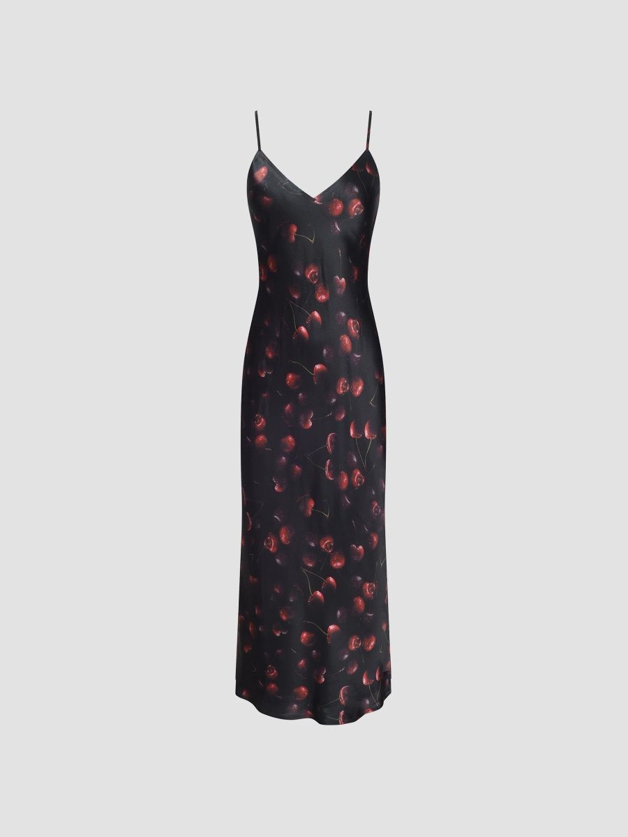 L'AGENCE Women's Seridie Printed Silk Midi Slipdress - Burgundy Black Cherry - Size 0