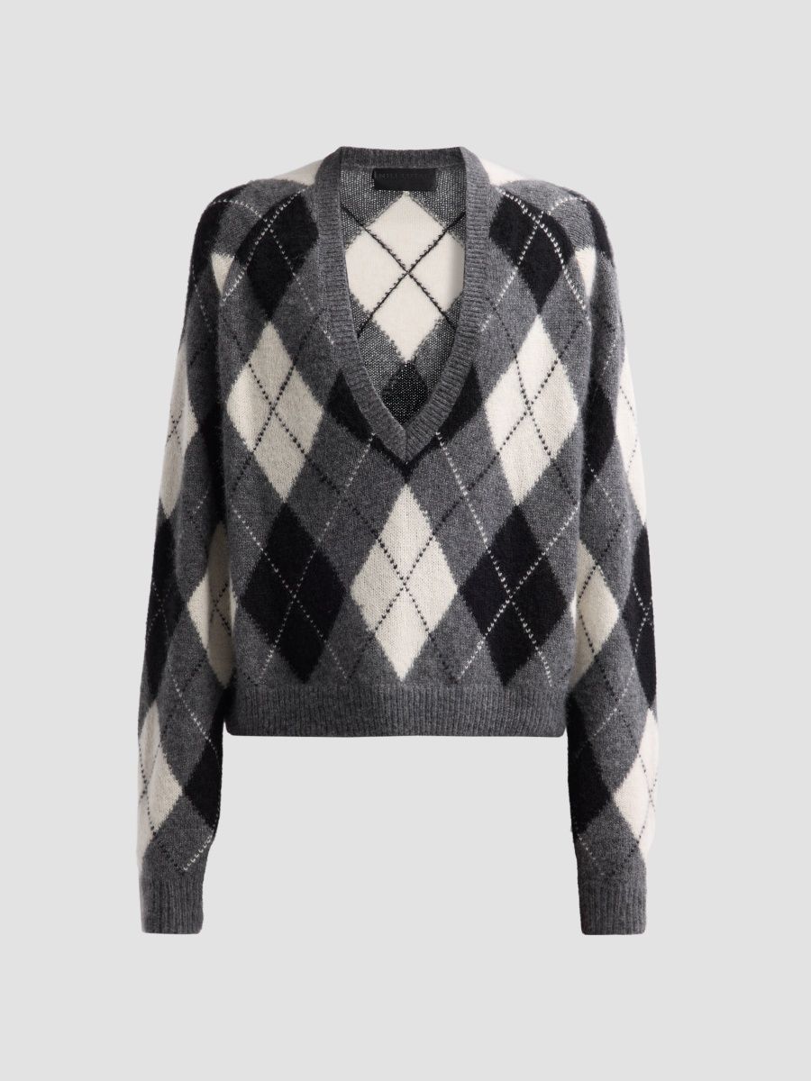 Nili Lotan Women's Feron Argyle Cashmere-Silk Sweater - Charcoal Argyle - Size Small