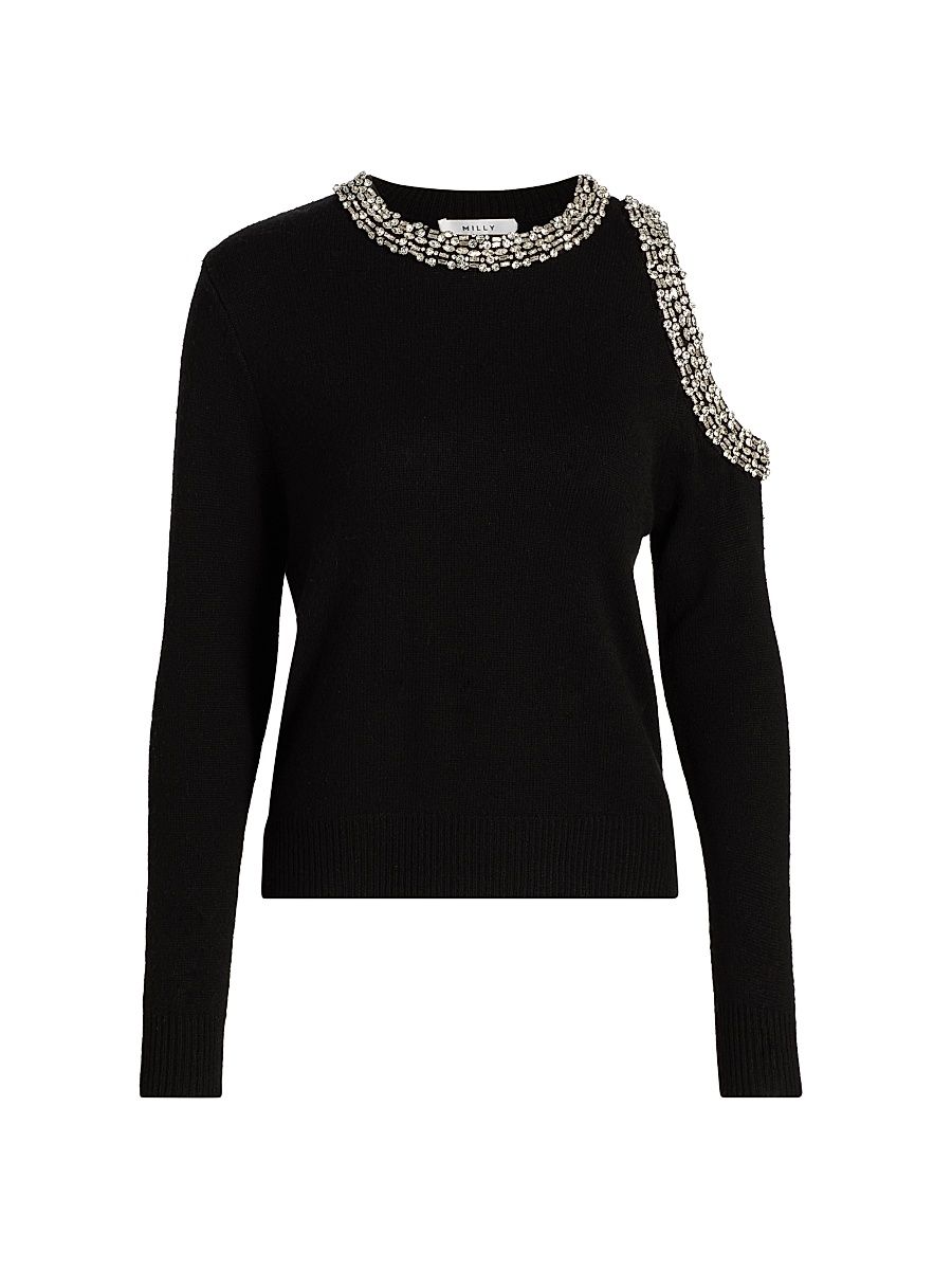 Women's Roma Crystal-Embellished Knit Top - Black - Size Medium