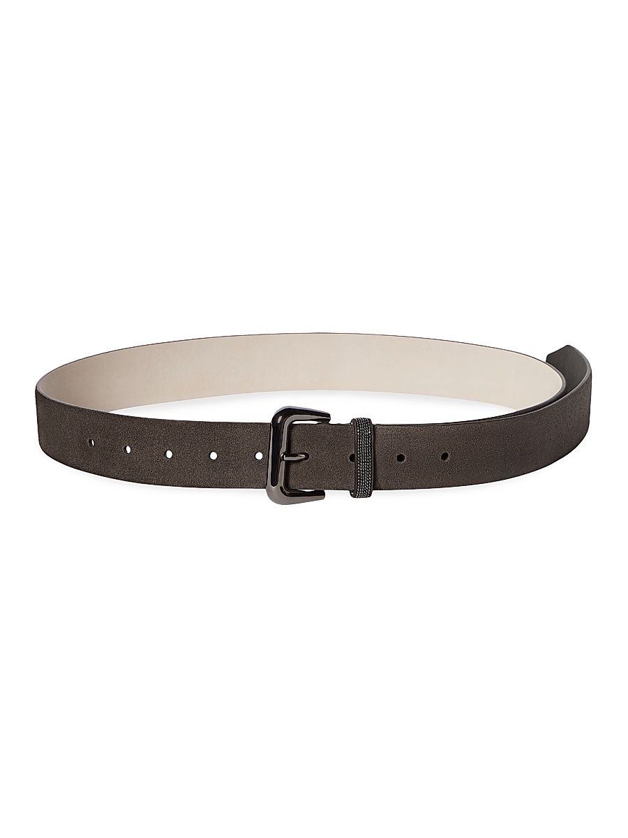 Women's Suede Belt with Shiny Loop - Brown - Size XS