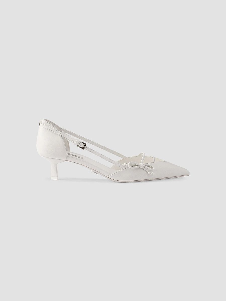 Prada Women's Open-Side Leather Pumps - White - Size 7