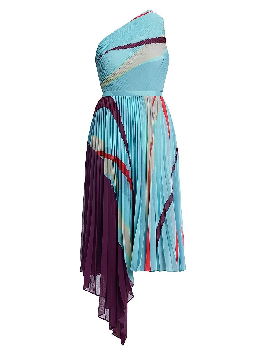 Women's Printed Pleated Midi-Dress - Seafoam Floating Ribbons - Size 4