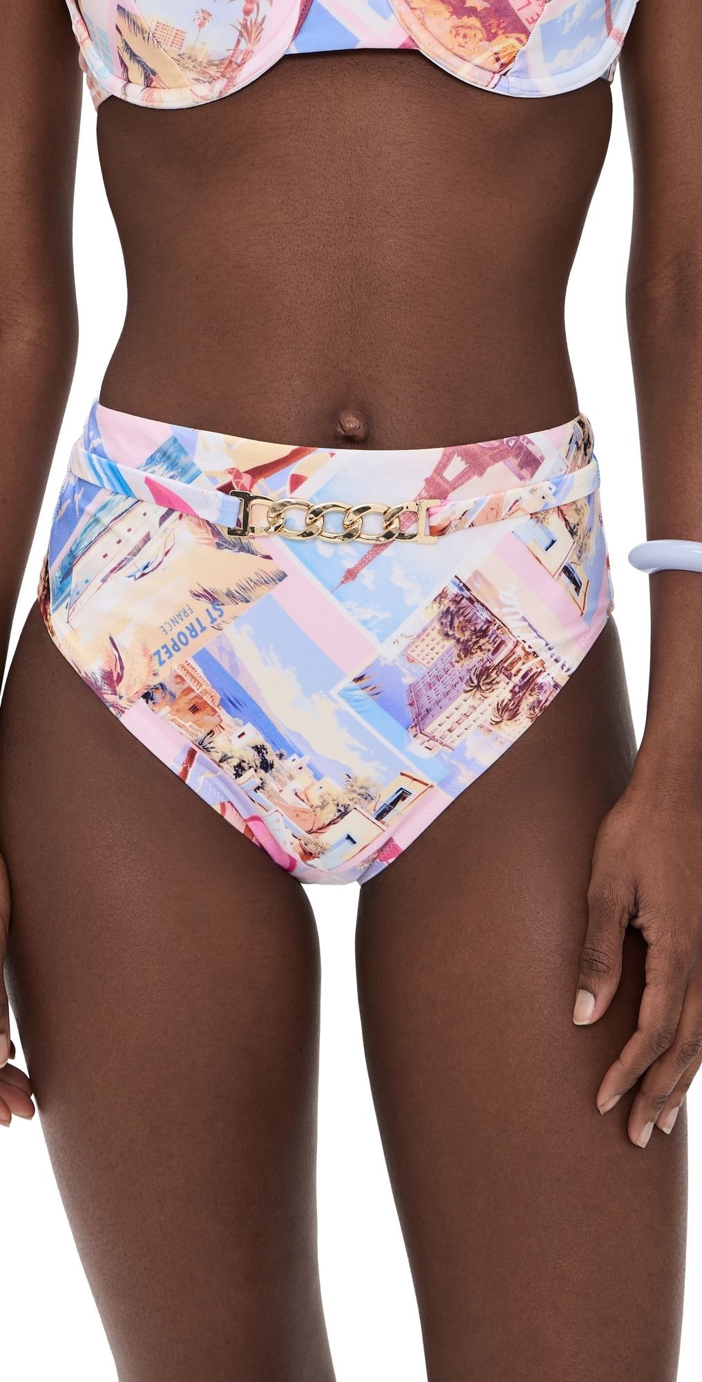 L'AGENCE Vanessa Postcard Print High Waisted Bottoms Multi S
