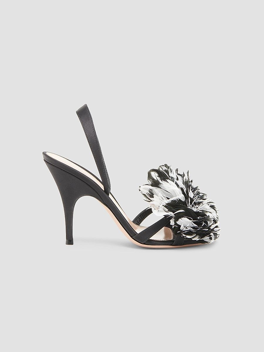 Women's Winter Garden 95MM Crepe Satin Slingback Sandals - Black - Size 10.5