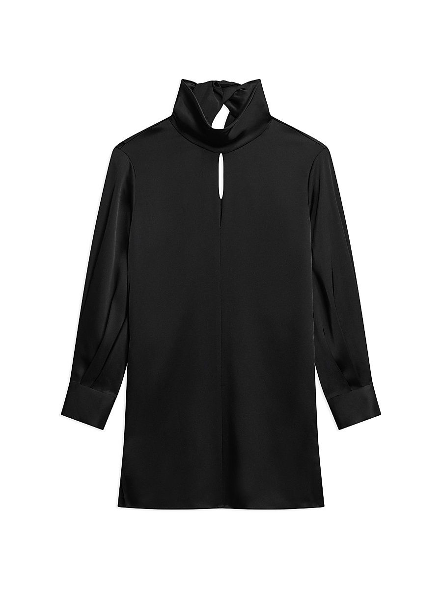 Women's Pleated Satin Tie-Back Minidress - Black - Size Large