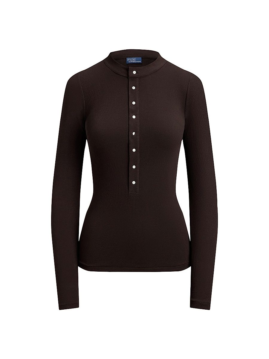 Women's Crepe Rib Henley Top - Squire Brown - Size XXL