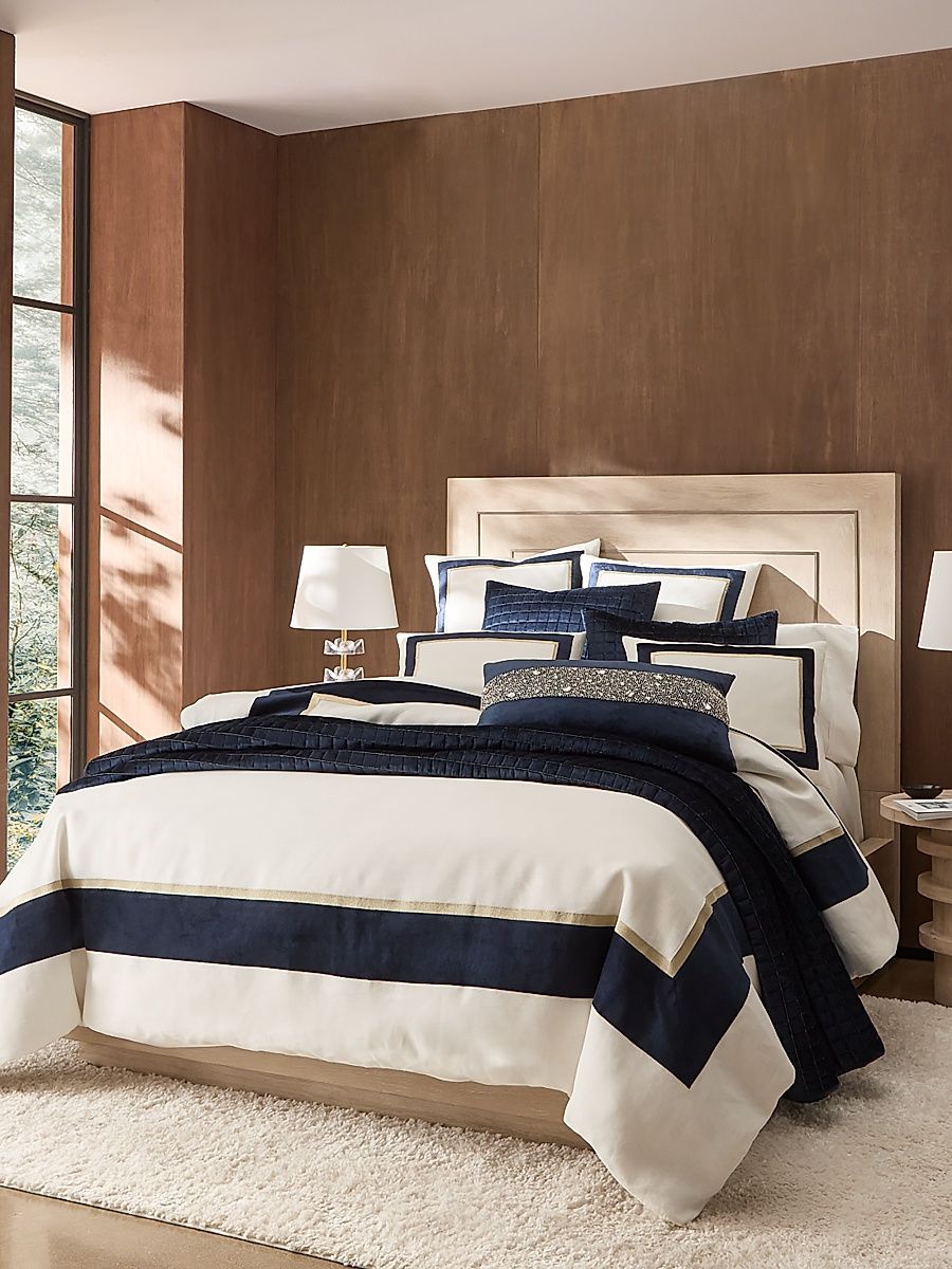 Akadia Linen King Duvet & Sham Collection - White Blue - Size King