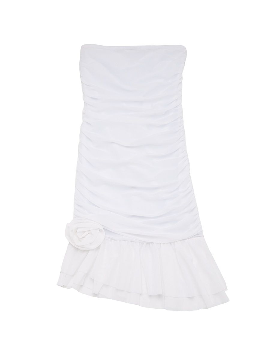 Girl's Silvie Lame Ruffle Rose Dress - White - Size 16