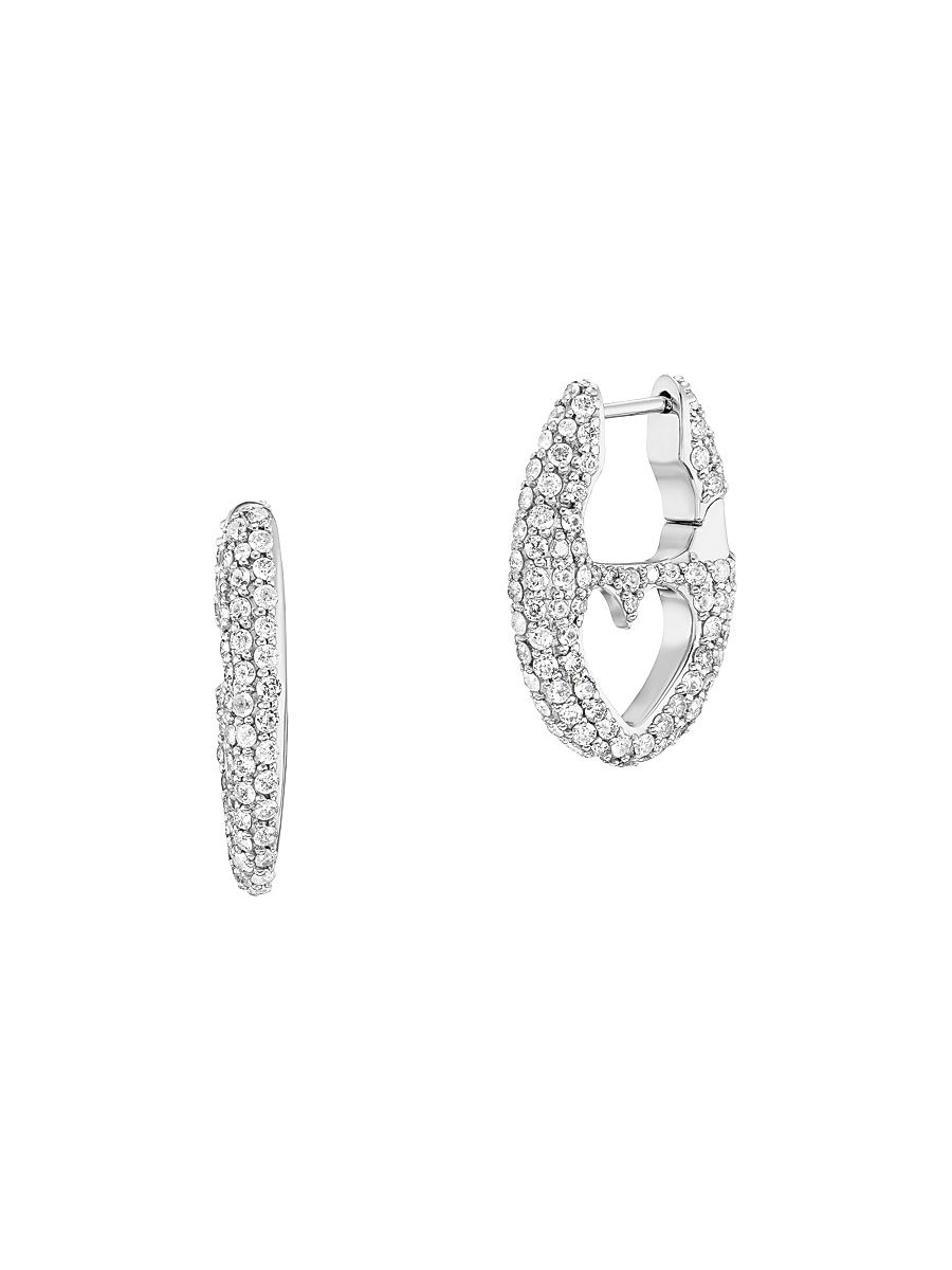 Women's Puffy Heart Sterling Silver & 1.68 TCW Diamond Hoop Earrings - Silver