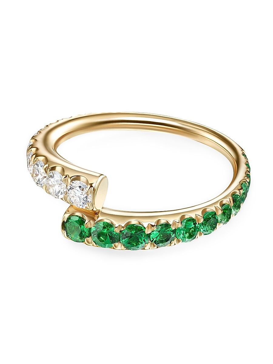 Women's Lola 18K Yellow Gold, 0.53 TCW Diamond & Tsavorite Garnet Bypass Ring - Yellow Gold - Size 7
