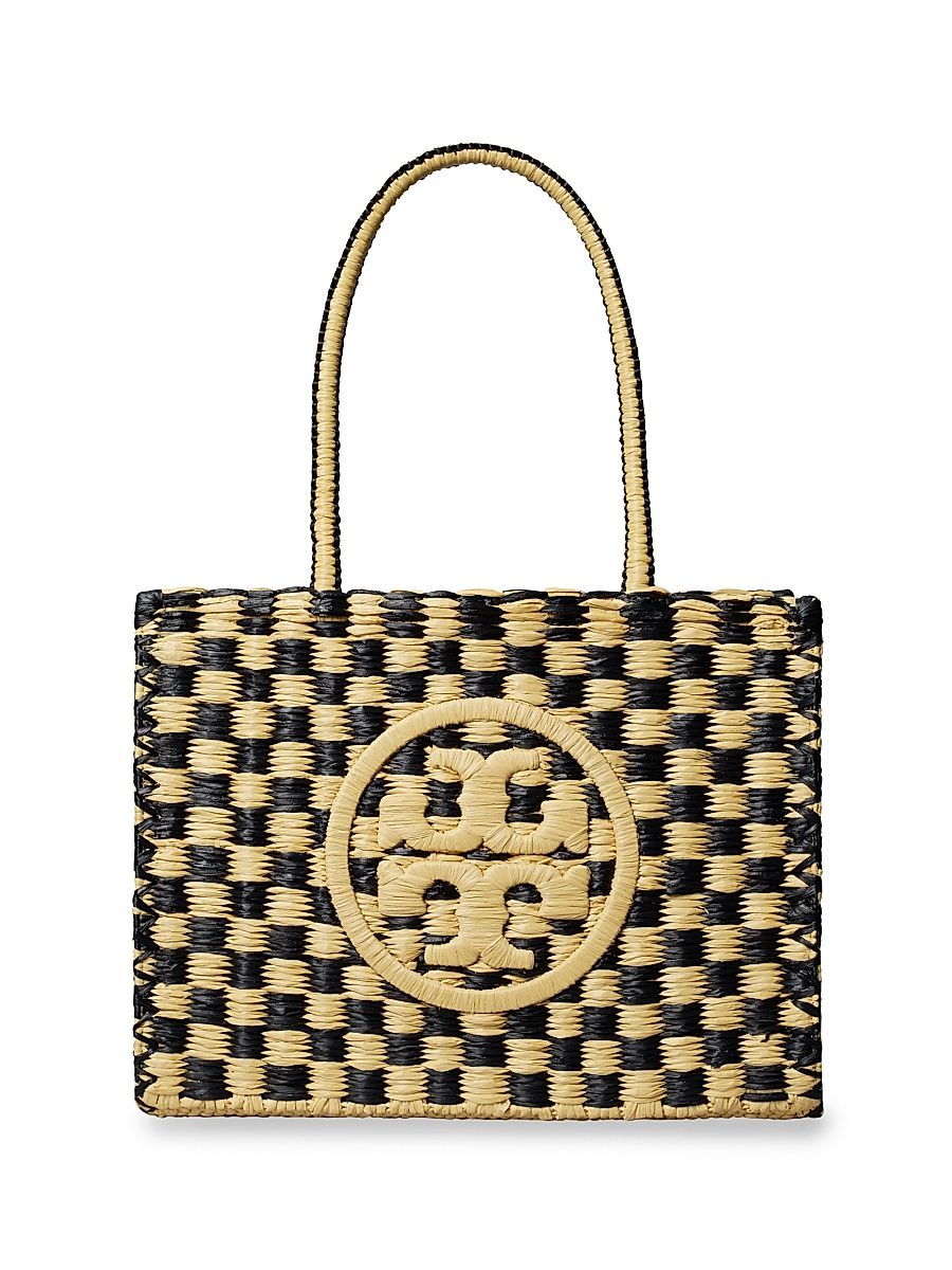 Women's Ella Hand-Crochet Check Tote - Black And Natural