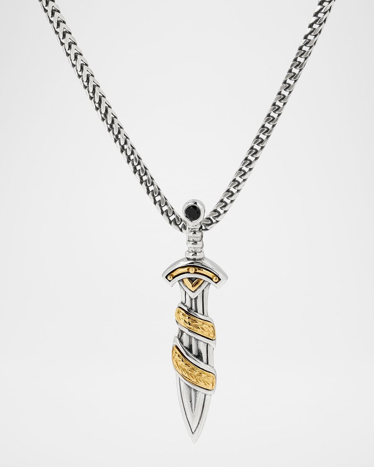 Men & apos;s Silver & Gold Dagger Pendant with Black Spinel