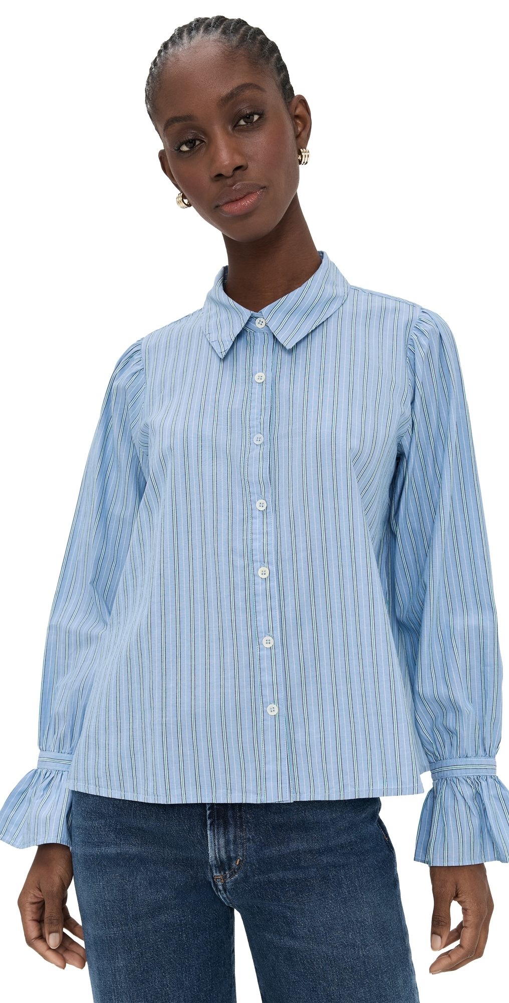 XIRENA Sybil Shirt Chambray Teal Stripe XS