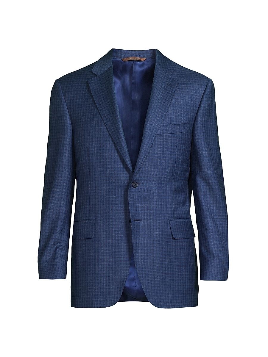 Men's Micro-Plaid Wool Business Sport Coat - Blue - Size 42