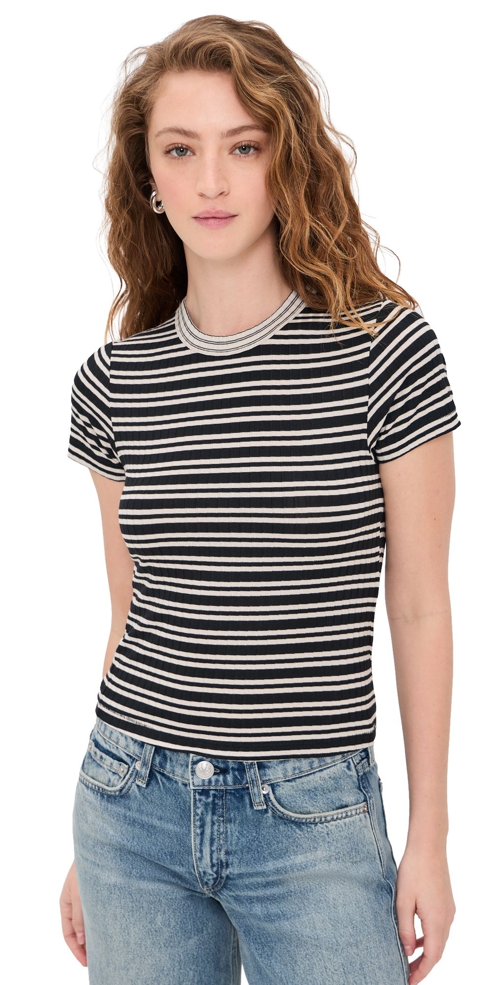 rag & bone Luca Stripe Contrast Tee Ivblkm XL