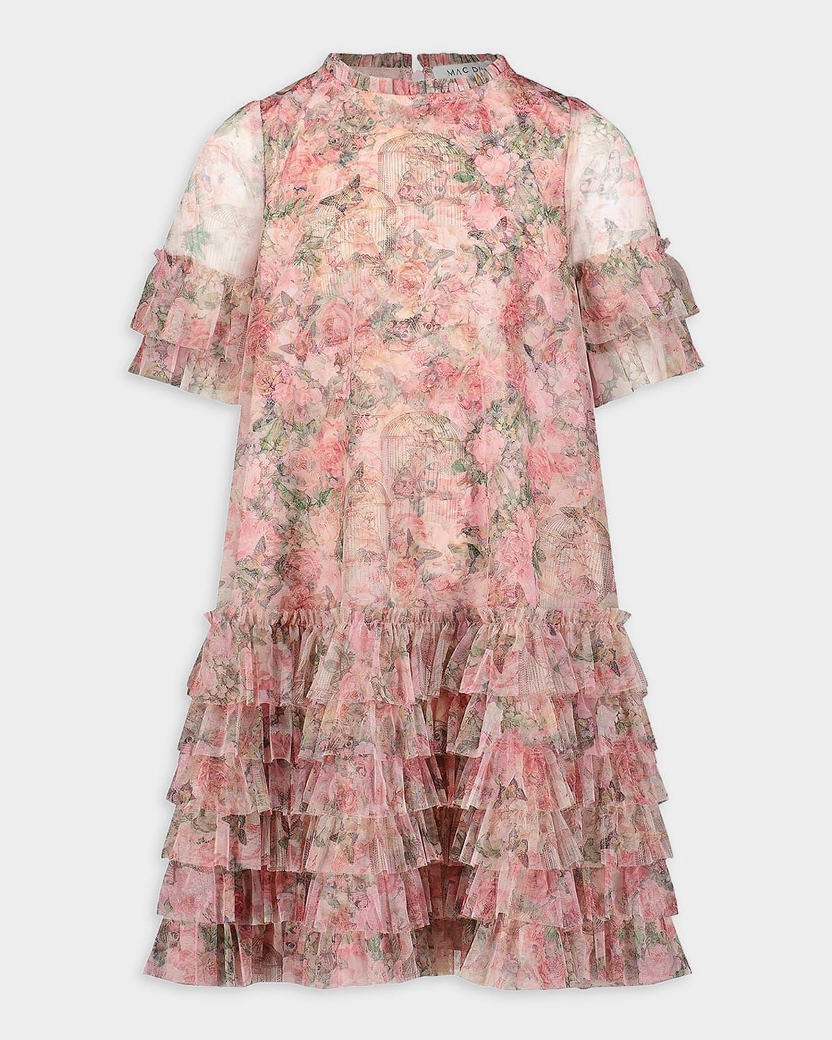 Girl & apos;s Floral-Print Ruffled Mesh Dress, Size 2-14