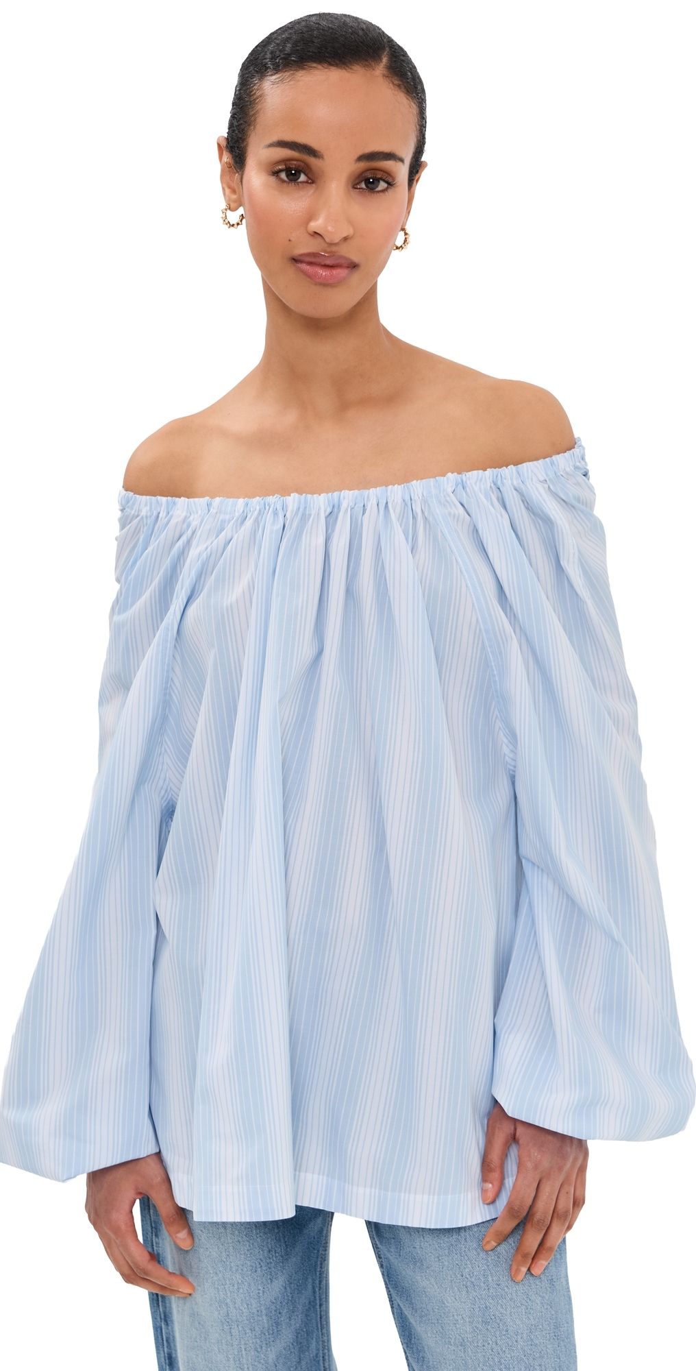 Marni Striped Poplin Top Light Blue 38