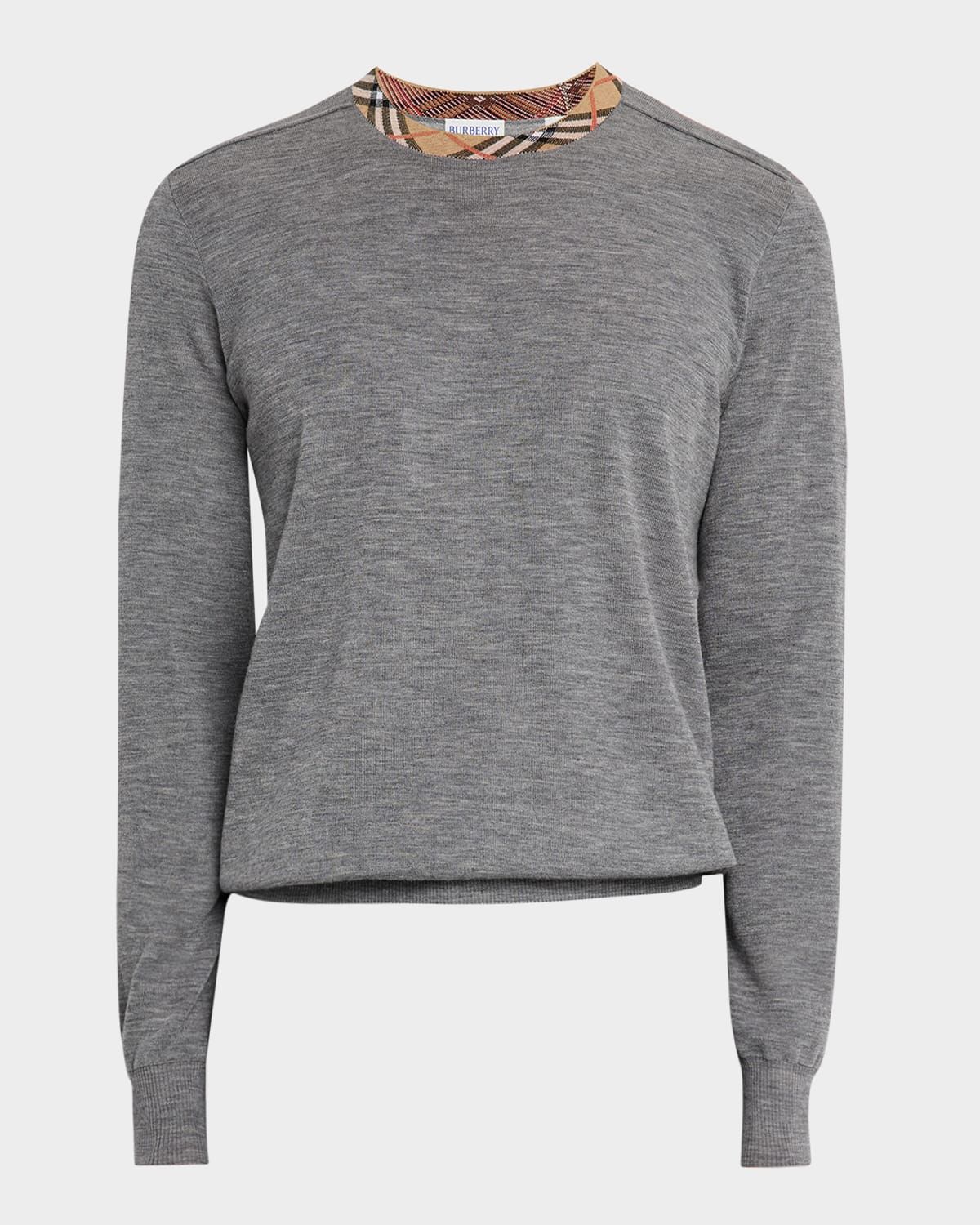 Men & apos;s Crewneck Sweater with Signature Check Trim