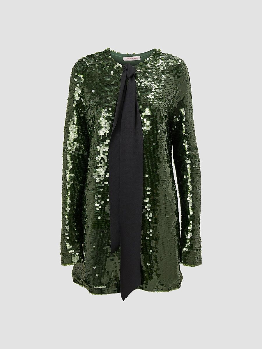 Carolina Herrera Women's Sequined Tieneck Longline Cardigan - Forest Green - Size XL