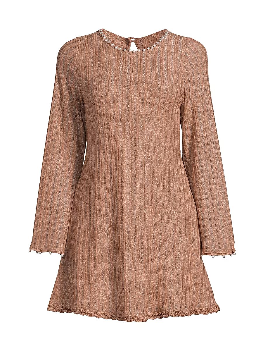 Women's Time Dalia Metallic Ribbed Minidress - Gold - Size Large