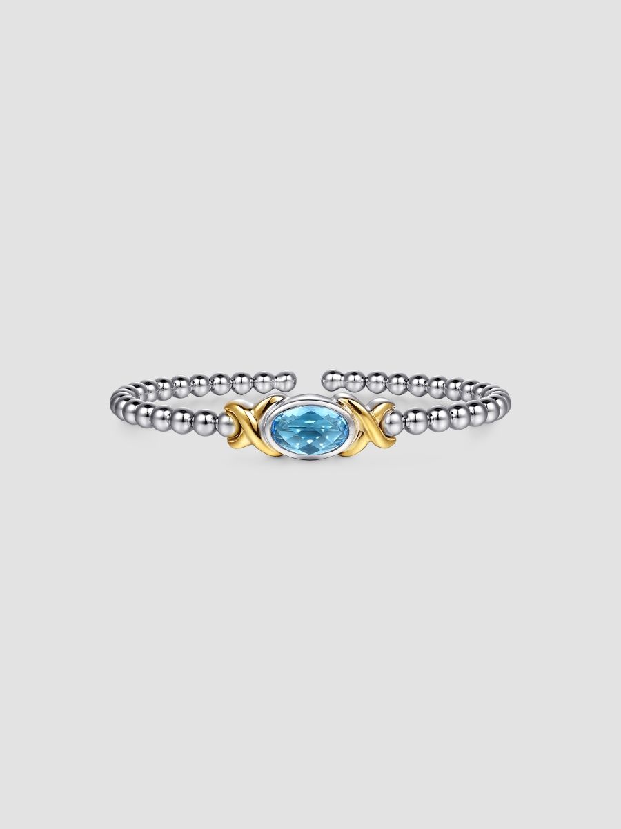 Gabriel & Co Women's Bujukan 14K Yellow Gold, Sterling Silver & Swiss Blue Topaz Beaded Bangle/6" - Two Tone