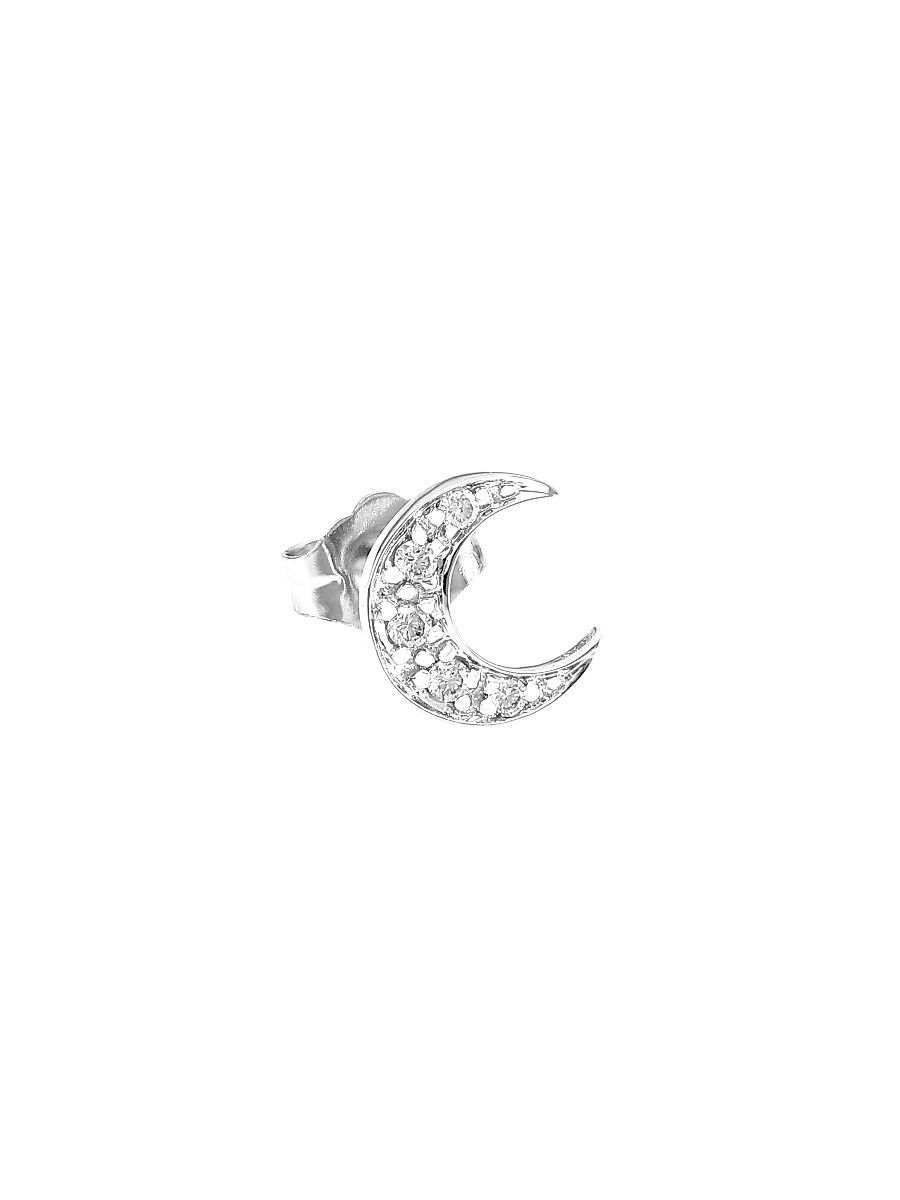Women's Diamond & 14K White Gold Crescent Moon Single Stud Earring - Silver