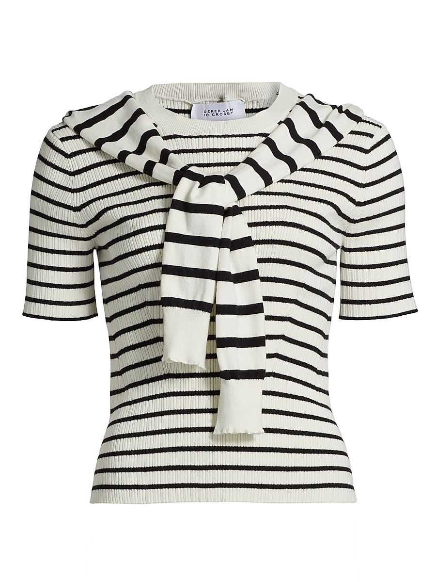 Women's Twain Short-Sleeve Sweater - Black White - Size Small