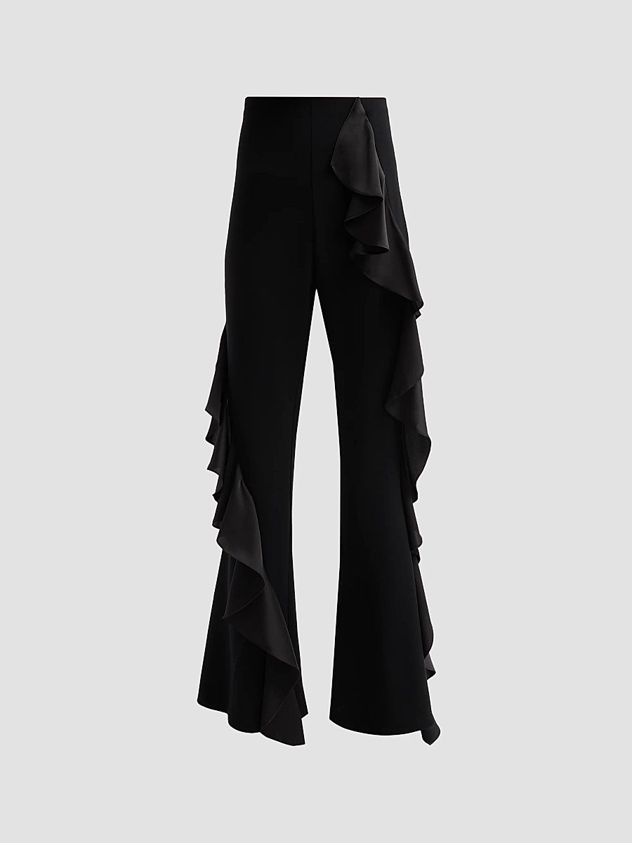 Women's Selah Ruffle Satin Pants - Black - Size 0