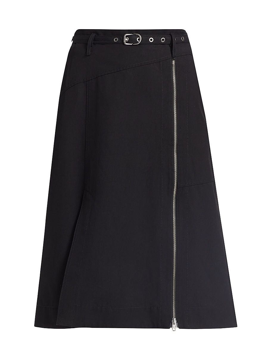 Women's Belted Utility Midi-Skirt - Black - Size 2