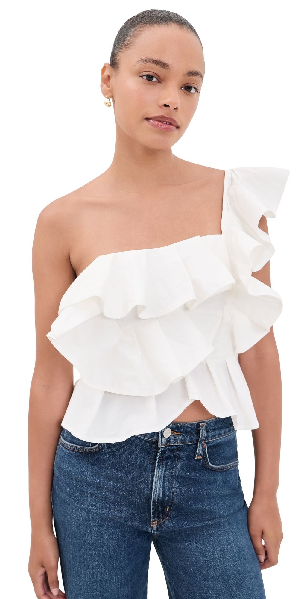 English Factory One Shoulder Ruffle Top White XS