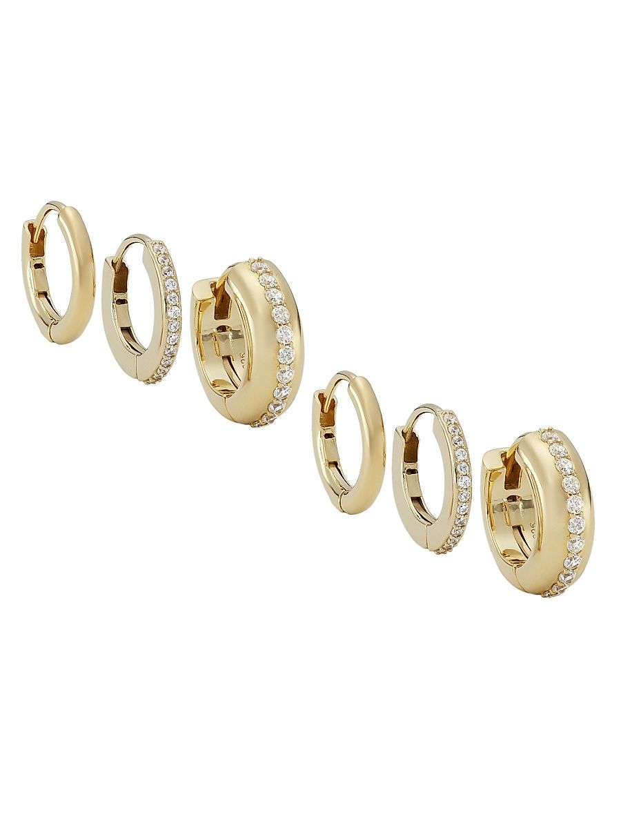 Women's Jolene 18K-Gold-Plated & Cubic Zirconia 3-Pair Huggie Hoop Earring Set - Gold