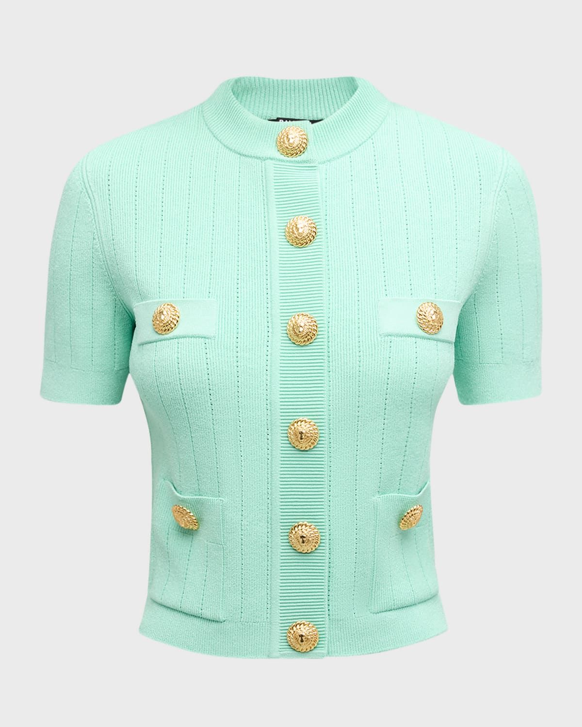 Buttoned Pointelle Rib Knit Cardigan