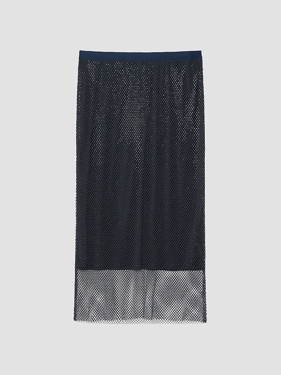 Women's Rhinestone Adorned Mesh Jersey Skirt - Midnight Blue - Size XXL