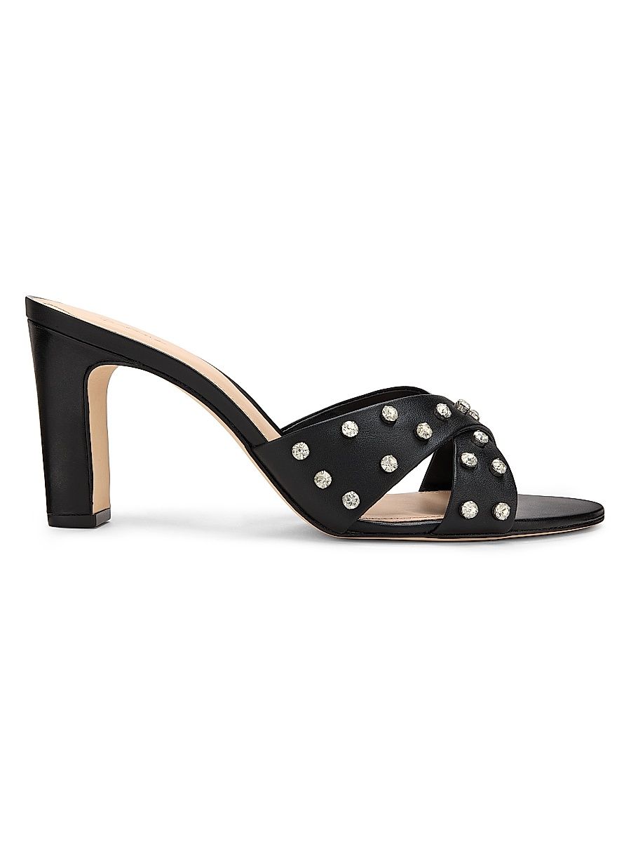 Women's 80MM Crystal-Embellished Leather Block-Heel Sandals - Black Nappa - Size 12