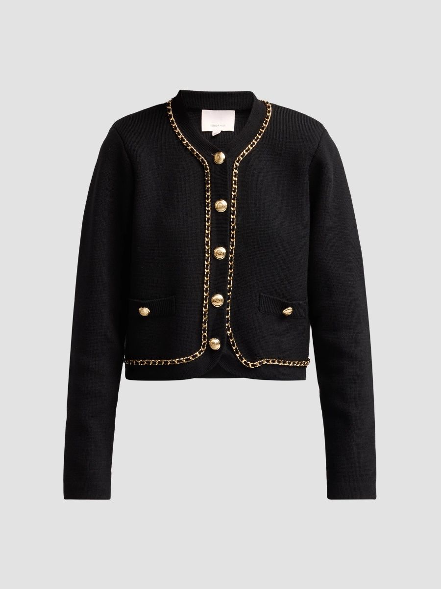 Women's Structured Benoite Rib-Knit Cardigan - Black - Size XXS