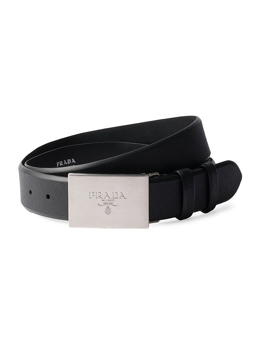Men's Saffiano Leather Belt - Black - Size 32