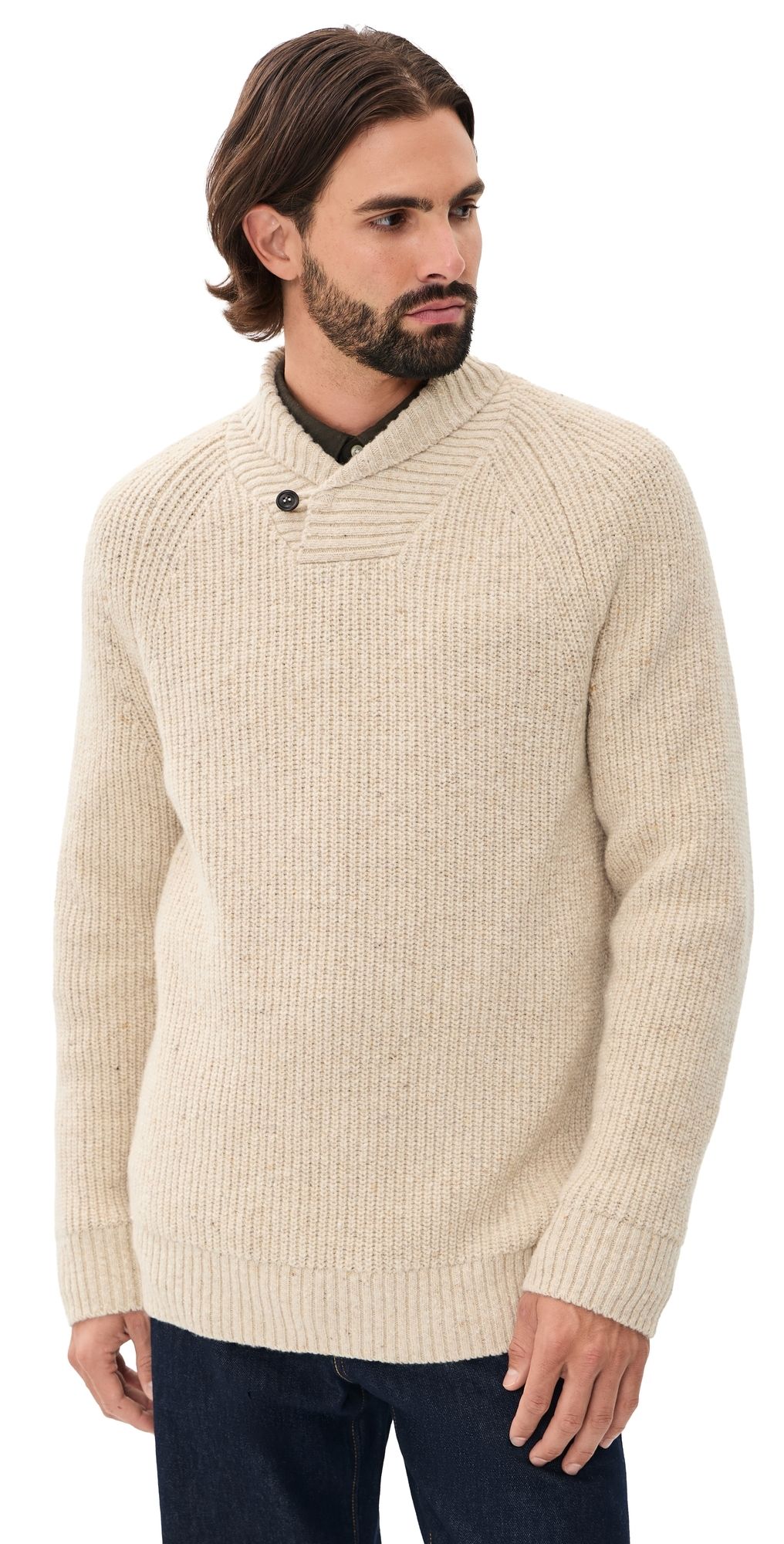 Barbour Fleck Shawl Neck Sweater Pearl XXL