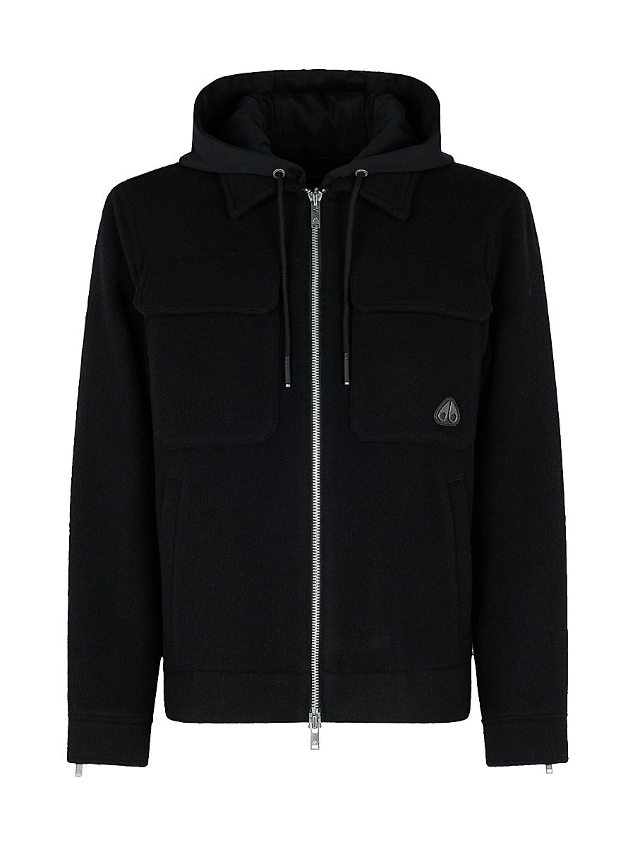 Men's Snowdon Wool-Blend Hooded Shirt Jacket - Black - Size Medium