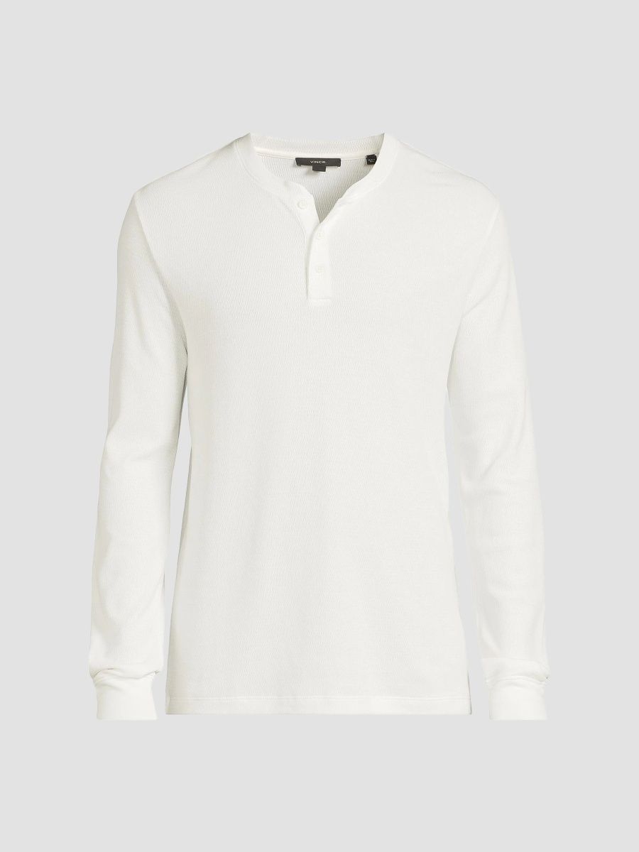 Vince Men's Jacquard Ribbed Henley - Off White - Size XL