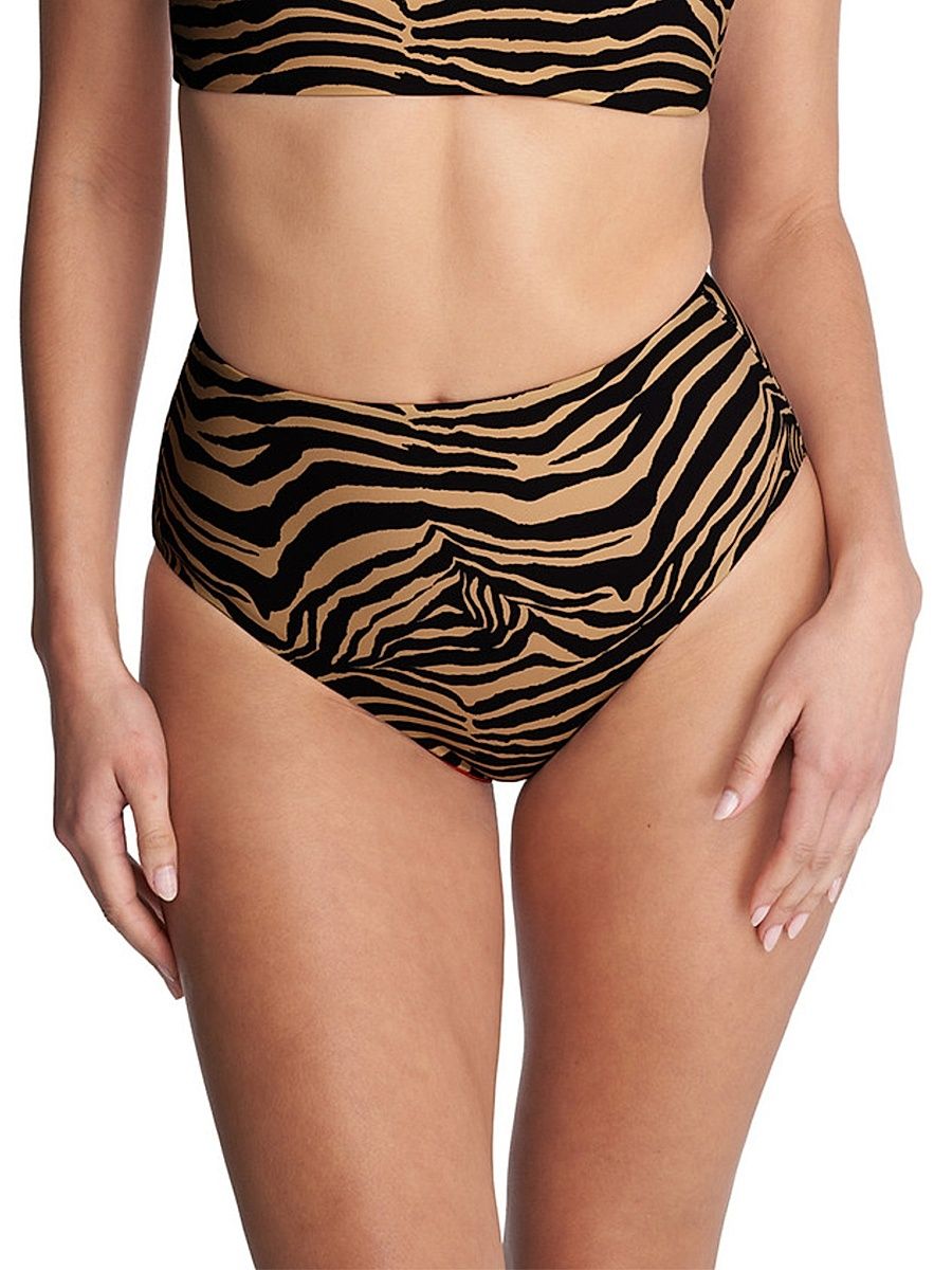 Women's Riviera Reversible High Rise Bikini Bottom - Camel Zebra Poinsettia - Size XL