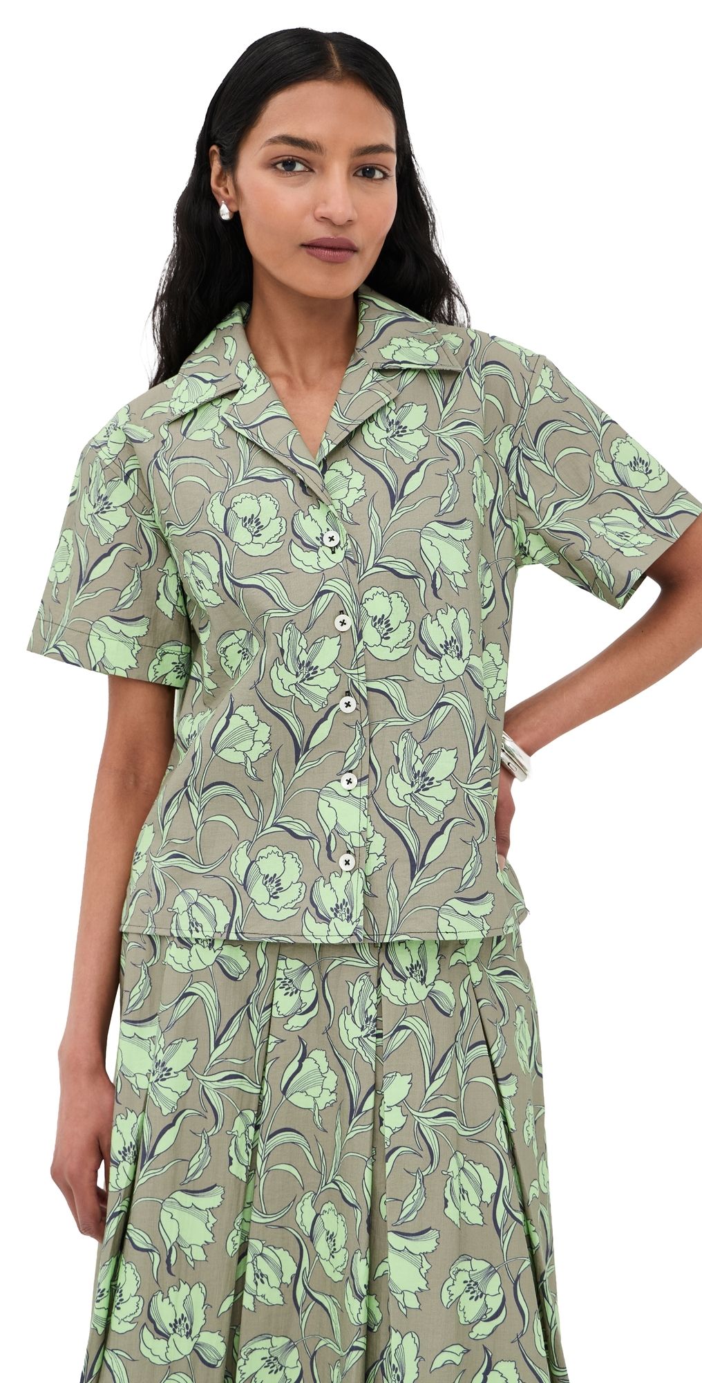 3.1 Phillip Lim Floral Printed Camp Shirt Sage Multi S