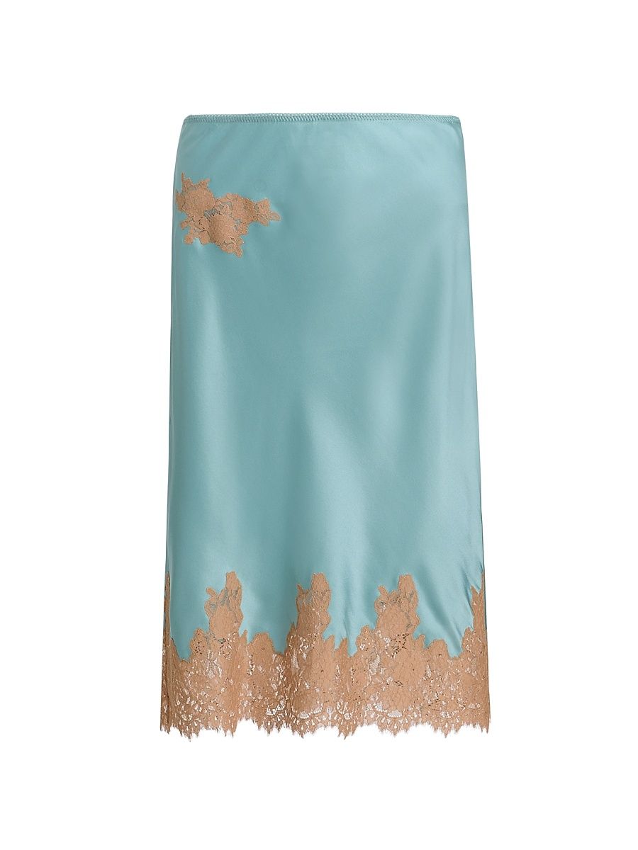 Women's Elowette Lace-Trim Silk Skirt - Deep Aquamarine - Size XS