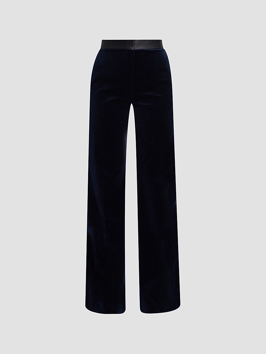 Victoria Beckham Women's Alina Cotton-Blend Velvet Wide-Leg Trousers - Midnight - Size 0