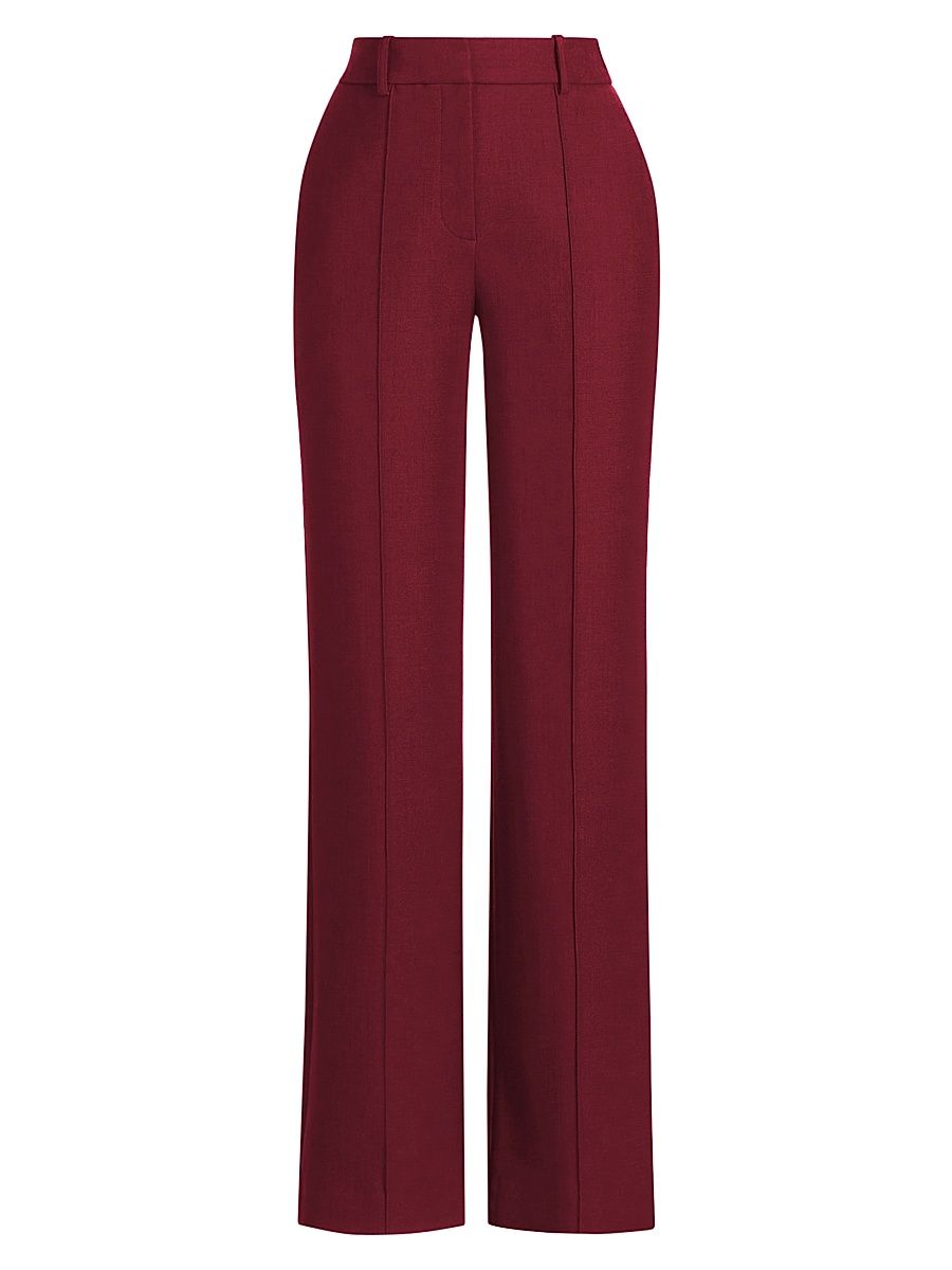 Women's Silk-Wool Straight-Leg Trousers - Claret - Size 10