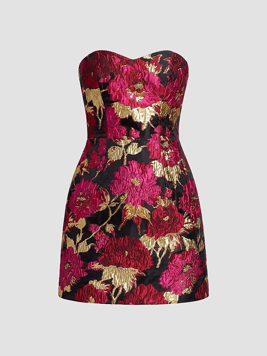 Women's Juna Brocade Strapless Mini Dress - Fuchsia Multi - Size Medium