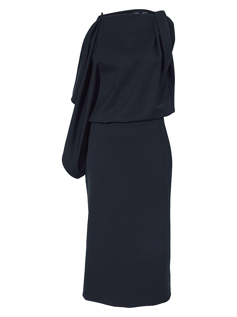 Women's Elena Wool Gabardine Draped Midi-Dress - Black - Size 10